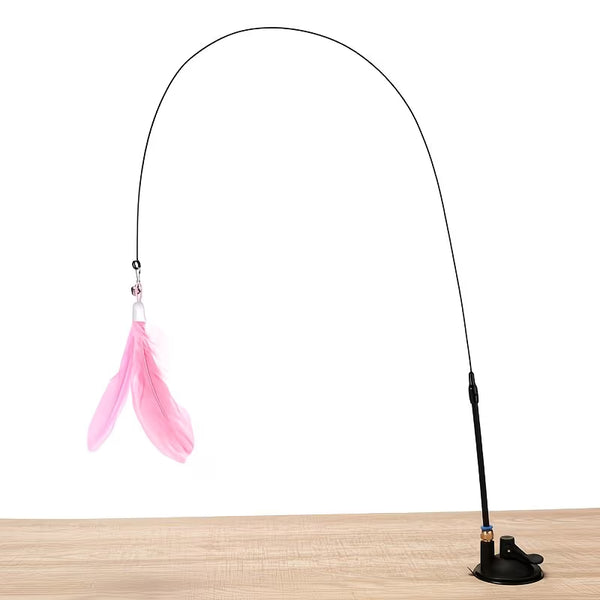 Interactive Cat Toy | Suction Cup Teaser with Bells & Replacement Feathers