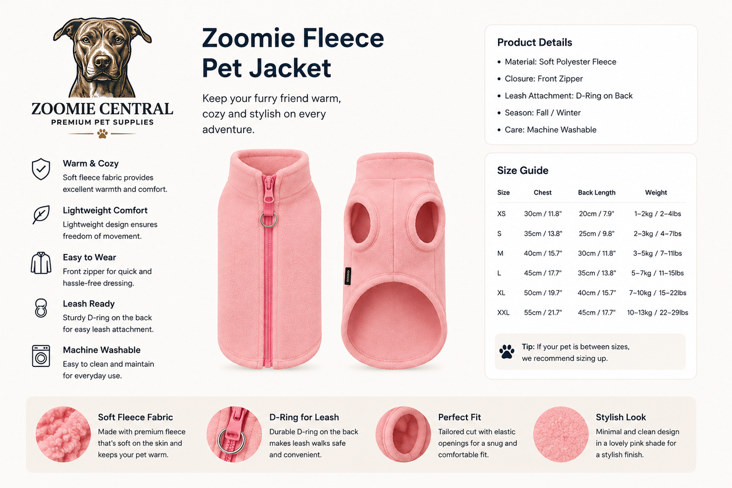 Fleece Dog Sweater | Warm, Soft & Stylish Winter Jacket